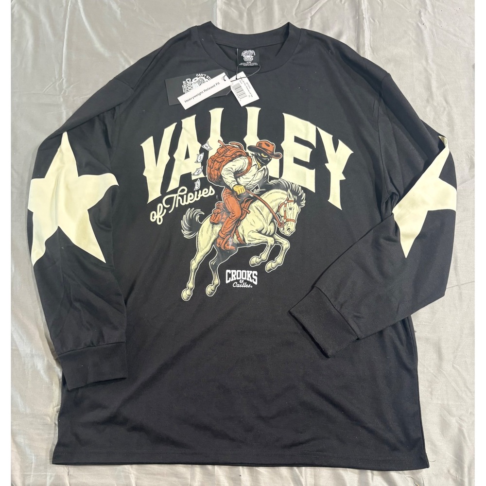 Crooks & Castles Mens Valley Of The Thieves Long Sleeve Graphic Tee Black XL NWT